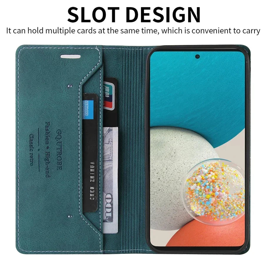 Leder-Brieftaschen-Handyhülle mit Magnetverschluss und Kartenfach für Smartphones der Galaxy A- und S-Serie | Sansoti