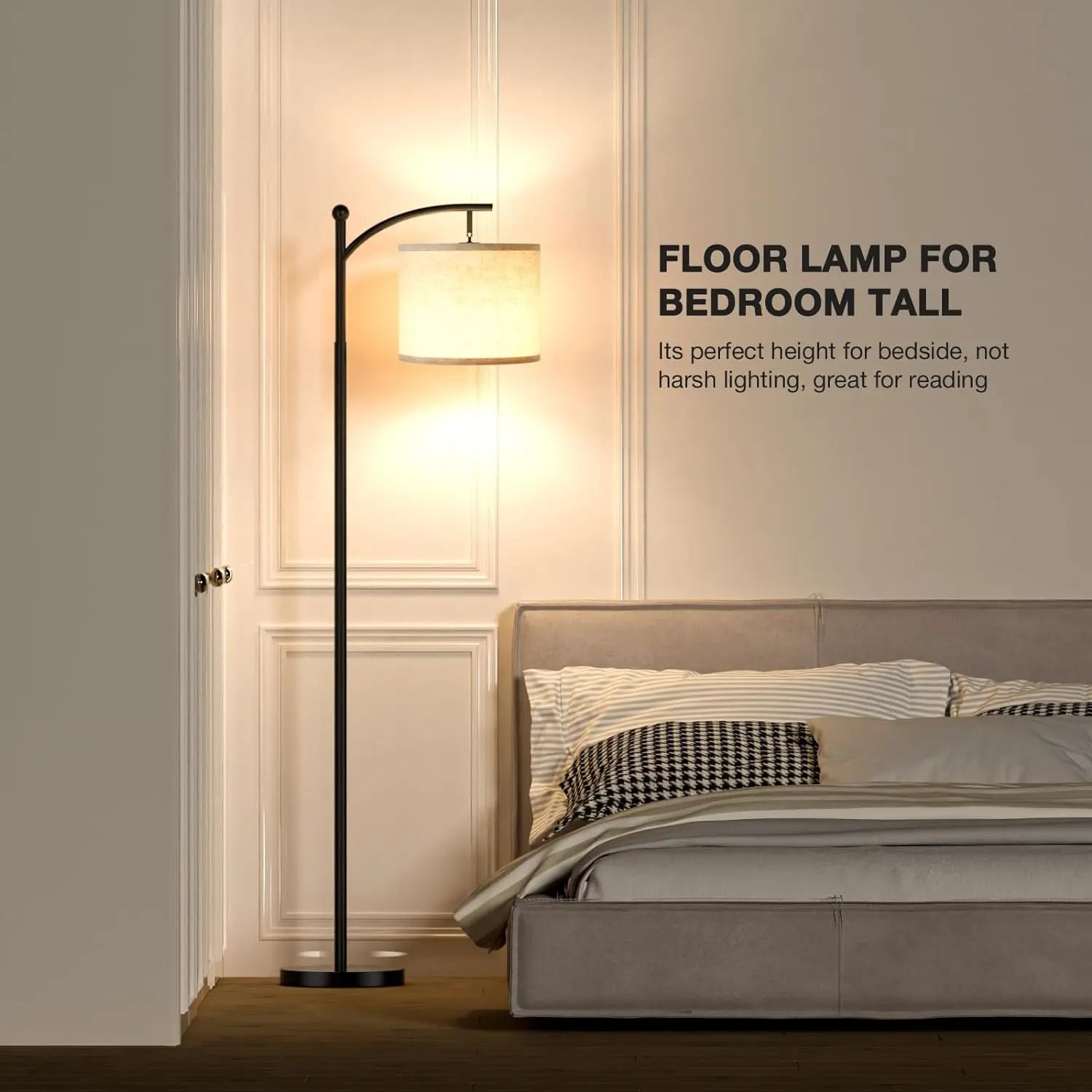 Boog Vloerlamp Met Stoffen Kap 3 Lichtkleuren LED Modern Woonkamer | Sansoti