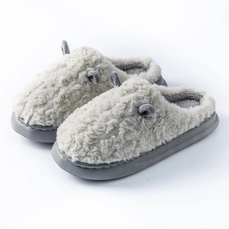Plush Winter Slippers Closed Design Thickly Padded Non-Slip Warm Comfortable Indoor Women Men Unisex | Sansoti