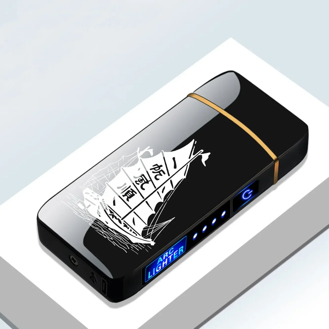 Elektronisches Plasma-Feuerzeug USB Wiederaufladbar Winddicht Metall Blau Für Kerzen Pfeife Mückenspiralen Doppelbogen Touchsensor LED Display | Restfield