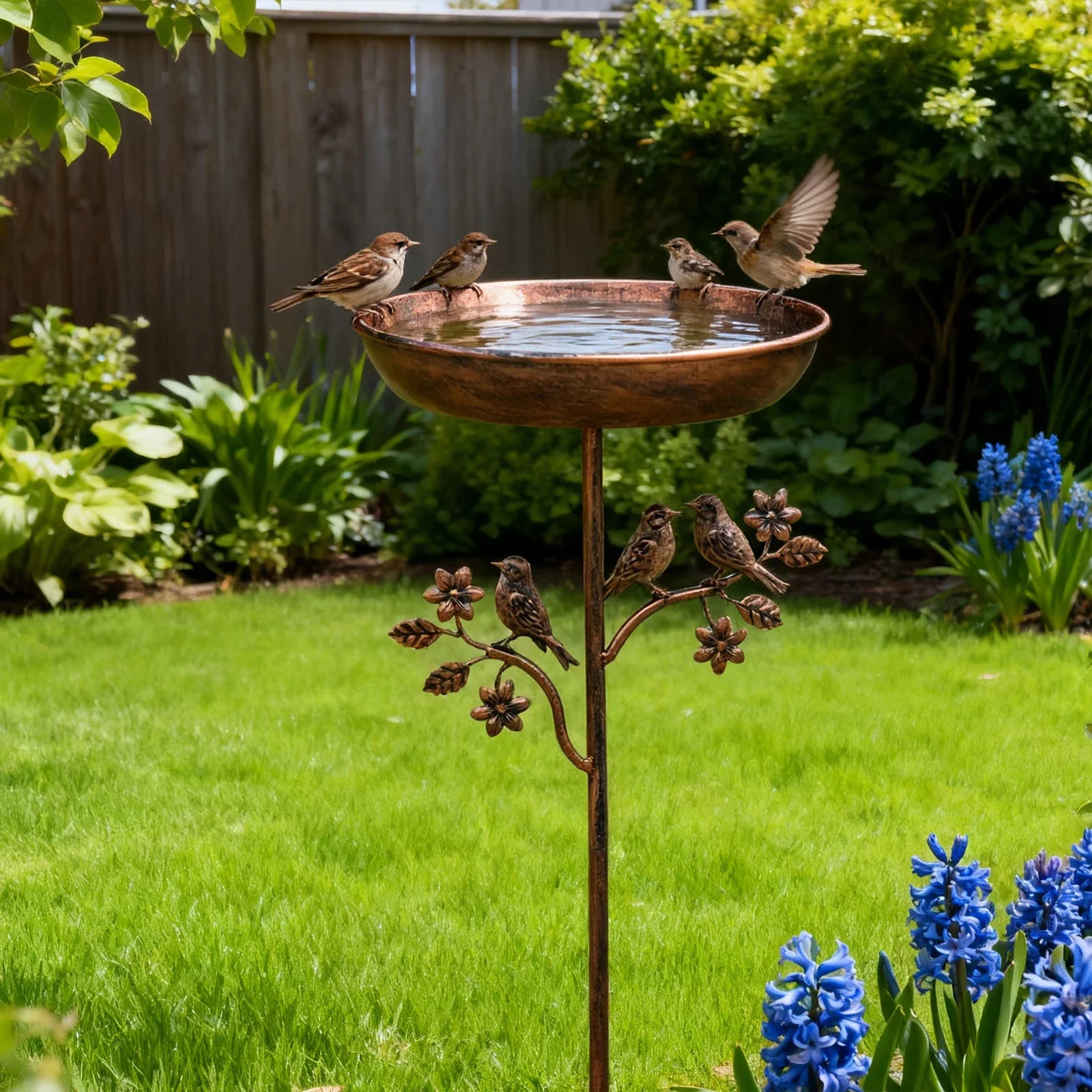 Vogelbad Metaal Koper Look 76cm 87cm Ø24cm Tuin Terras Decoratief Vogeldrinktrog Sieraad Grondpen Vintage Wildvogel Baden Drinken | Sansoti
