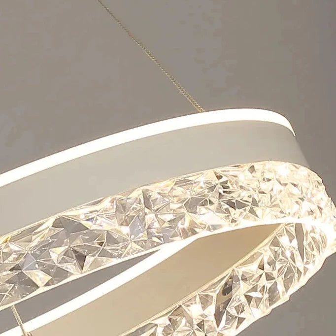 Lustre LED rond avec incrustations en cristal, à intensité variable et réglable, design moderne, éclairage de plafond pour salon | Sansoti