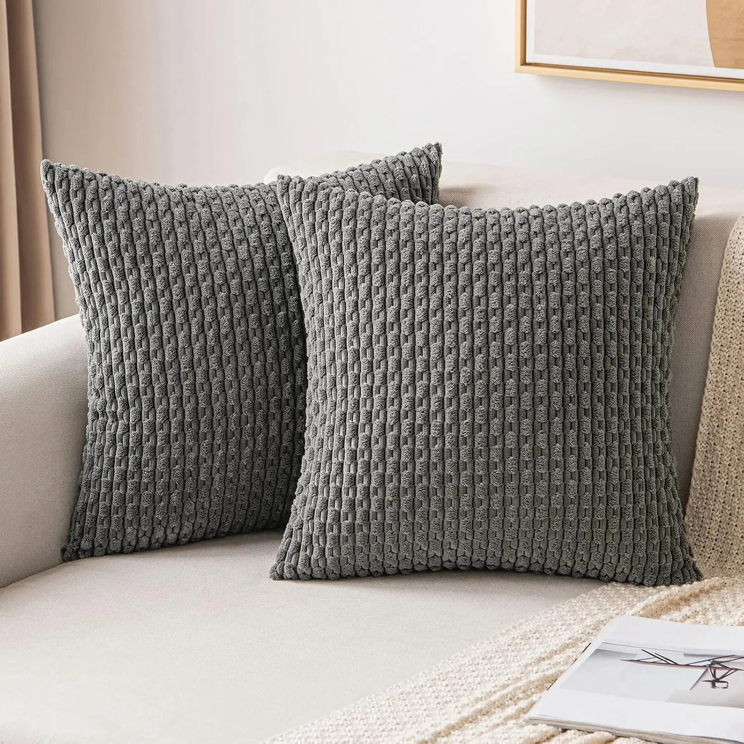 Ribfluwelen Sierkussen Geribbeld 45x45cm Voor Bank En Bed | Sansoti