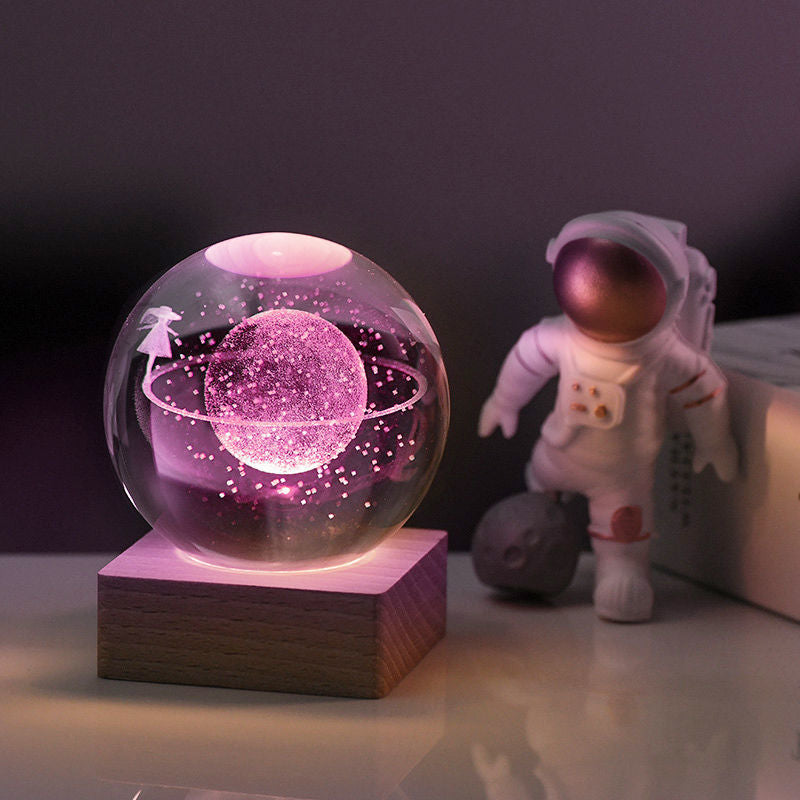 Kristallen Lamp 3D K9 Kristal 6cm LED Houten Basis Nachtlamp Sfeerverlichting Decoratie Cadeau Bureau Woonkamer | Sansoti