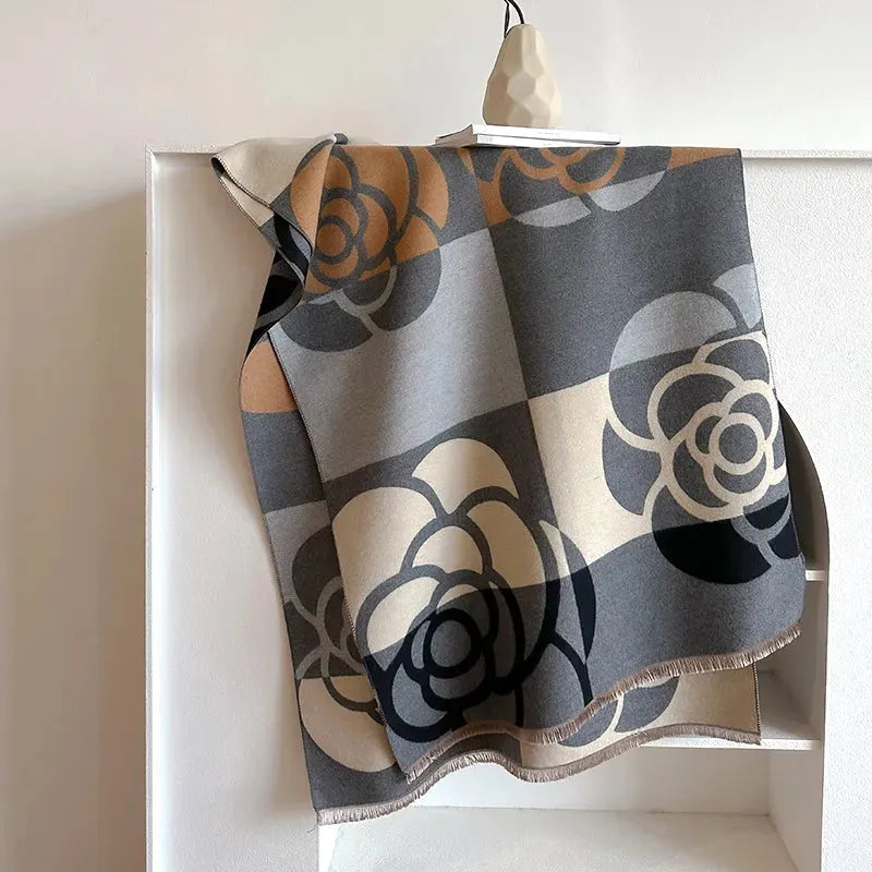 Beidseitiger Kaschmirschal mit Blumenmuster 185x65cm Winteraccessoire Eleganter Wickelschal Luxuriöser Schal für Damen und Herren | Sansoti