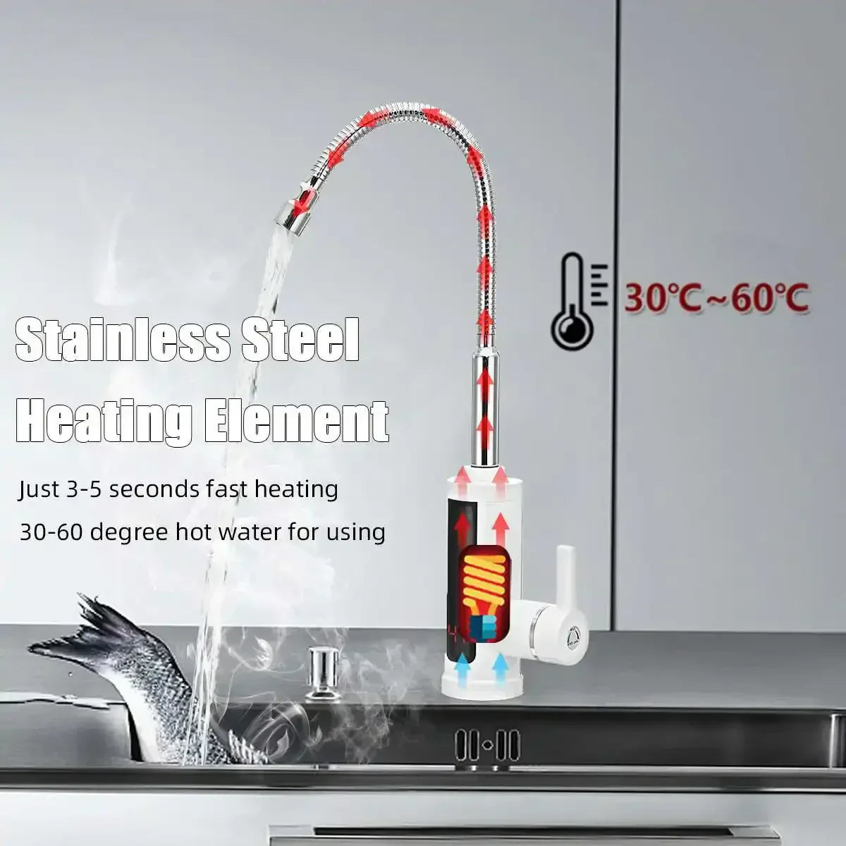 Elektrische Warmwaterkraan 3000W met Directe Doorstroomverwarming | Sansoti