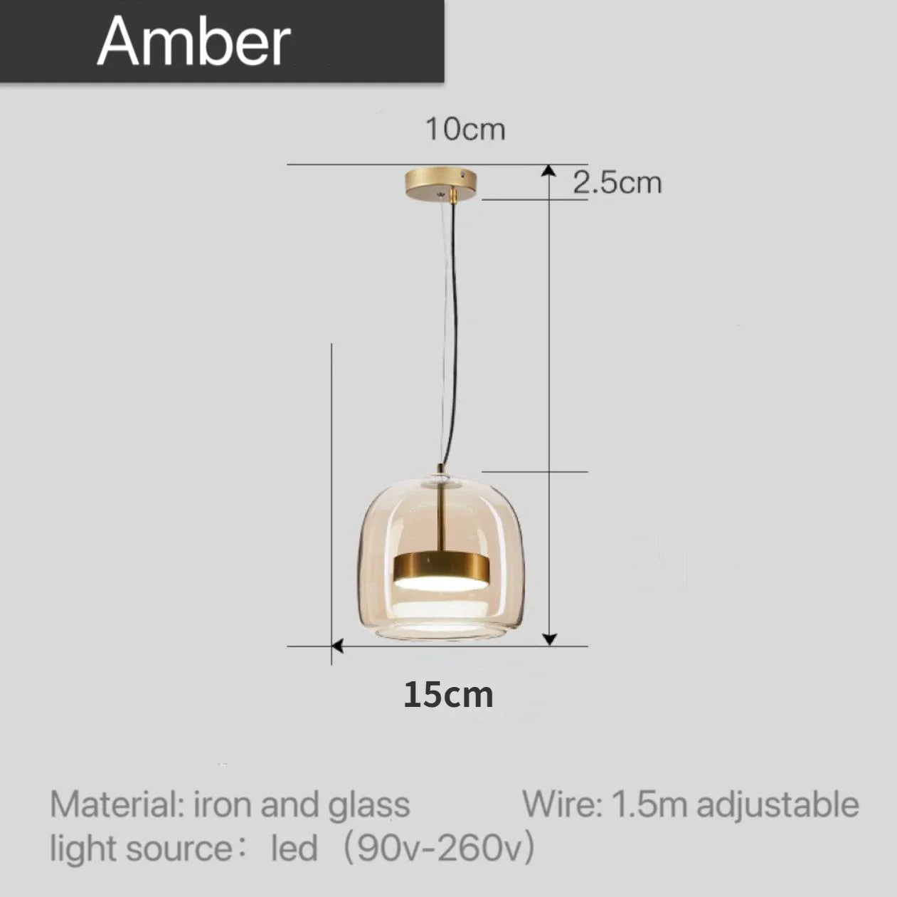 Scandinavische Glazen Hanglamp – Warm Sfeerlicht met Amber, Helder of Grijs Glas – Ø 15, 25 of 35 cm – Moderne Verlichting voor Keuken, Eetkamer en Woonkamer | Sansoti
