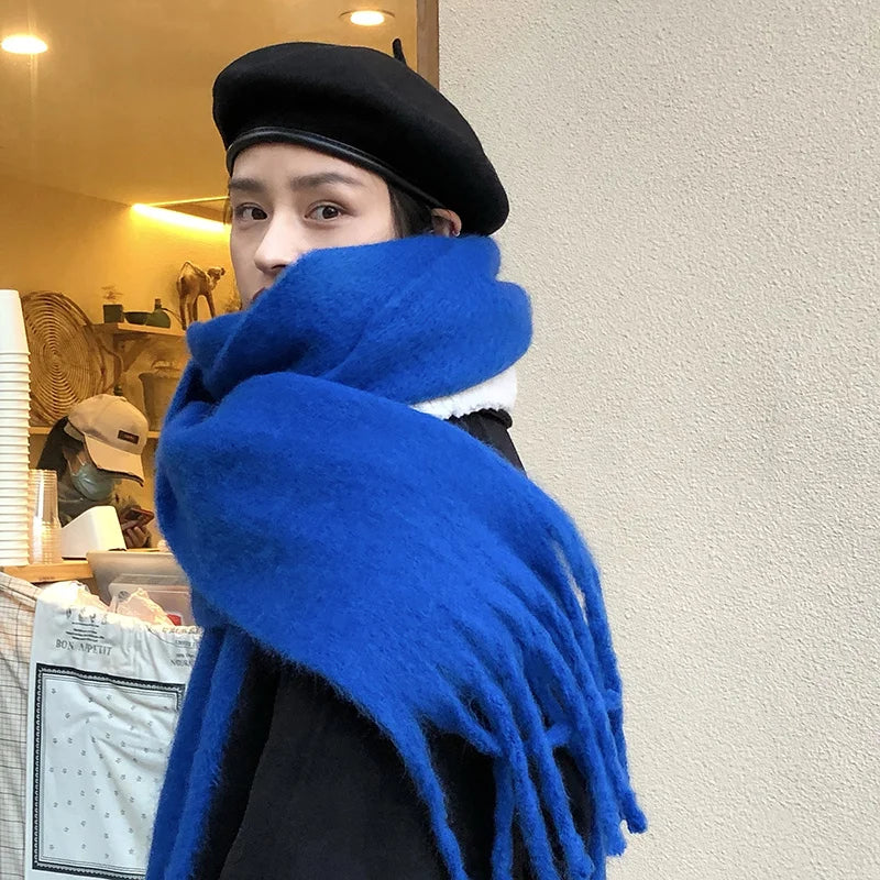 Écharpe en pashmina à franges 230x40cm - Écharpe d'hiver chaude au design uni Châle enveloppant long Accessoire de mode | Sansoti