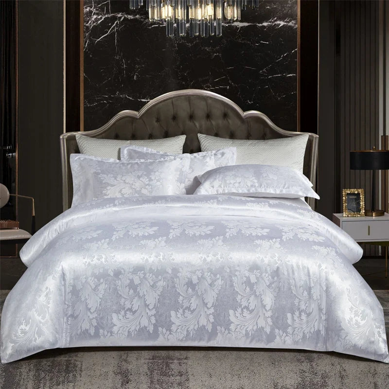 Satijnen Jacquard Dekbedovertrek Set 220x240 Tweepersoons Zomer Beddengoed Luxe Slaapkamer Dekbed Overtrekset | Sansoti