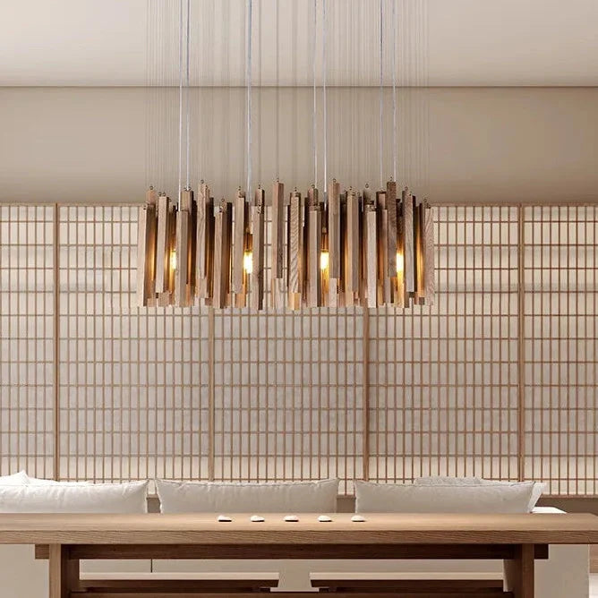 Retro Houten Kroonluchter Japans Design LED Verlichting voor Eetkamer Woonkamer Slaapkamer Hanglamp Sfeer | Sansoti