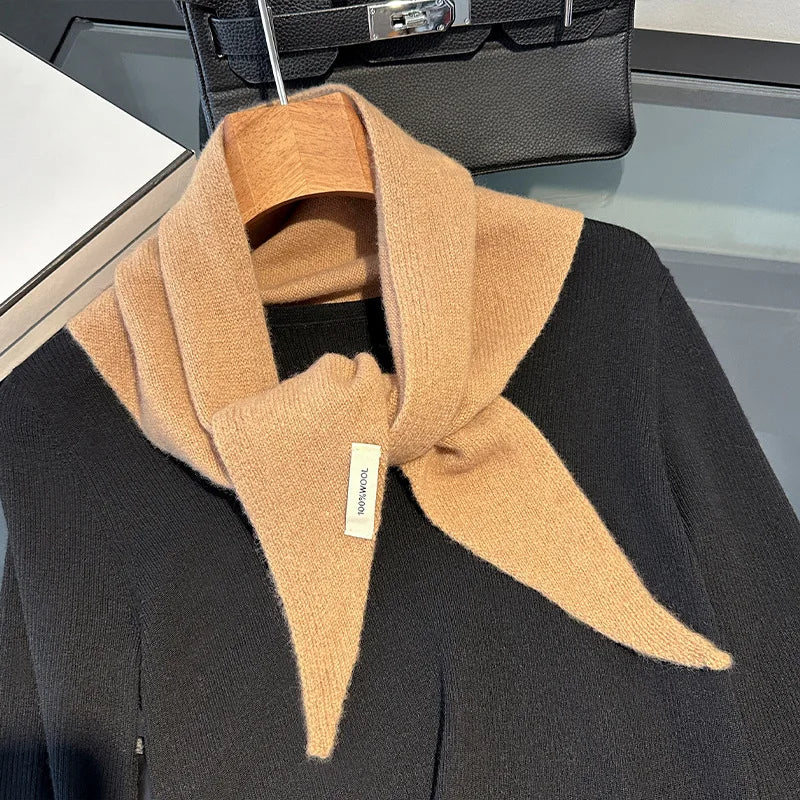 Triangular Wool Scarf 100% Natural Wool Thick Winter Scarf Solid Colors Knitted Women's Shawl | Sansoti