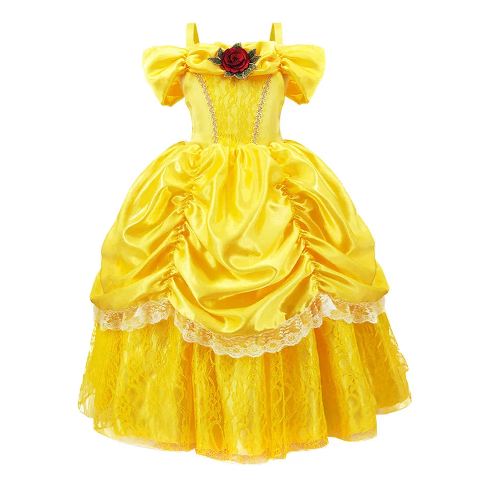 Prinsessenjurk voor Kinderen Cosplay Kostuum met Tiara en Accessoires Geel | Sansoti