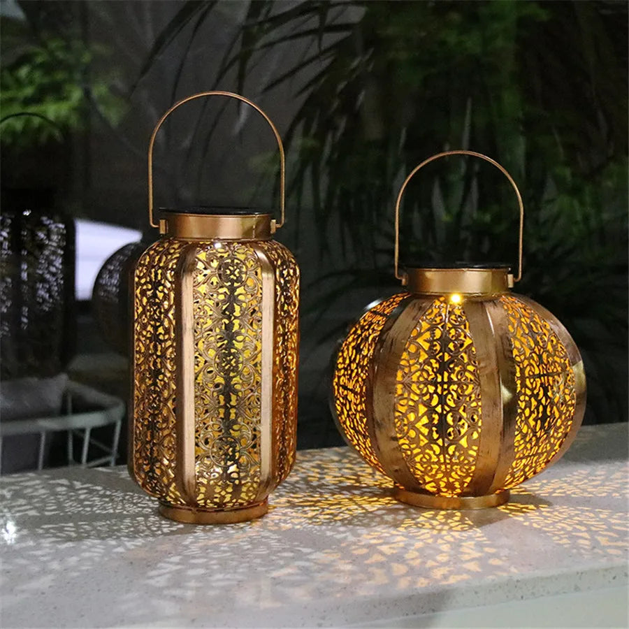 Geometrische Solartuinlantaarn Art Deco Design Brons IJzer LED Automatisch | Sansoti