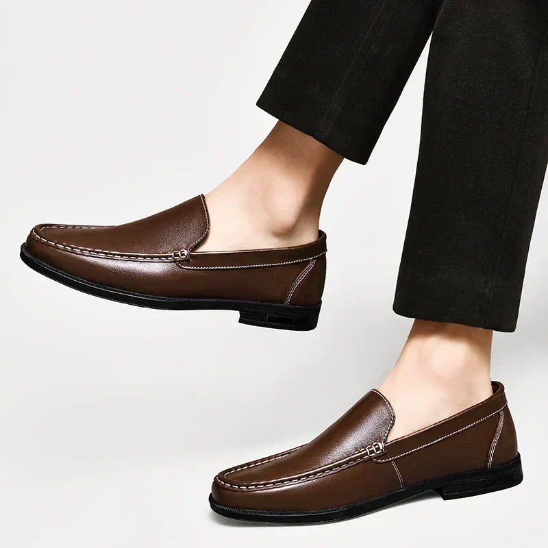 Mocasines de cuero para hombre, mocasines de piel lisa, cómodos, sin cordones, zapatos elegantes y casuales, plantilla flexible | Sansoti