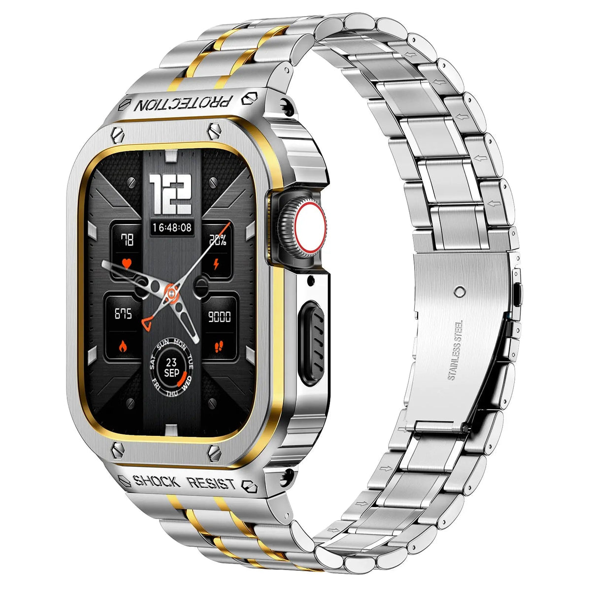 Edelstahl-Uhrenarmband mit Schutzhülle, 45 mm, 44 mm, Smartwatch-Zubehör, Schwarz, Silber, Gold, stilvoll | Sansoti