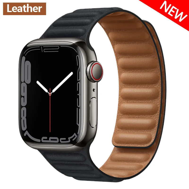 Lederarmband mit magnetischem Verschluss, 38–49 mm, verstellbares Smartwatch-Zubehör, stilvolles Armband | Sansoti