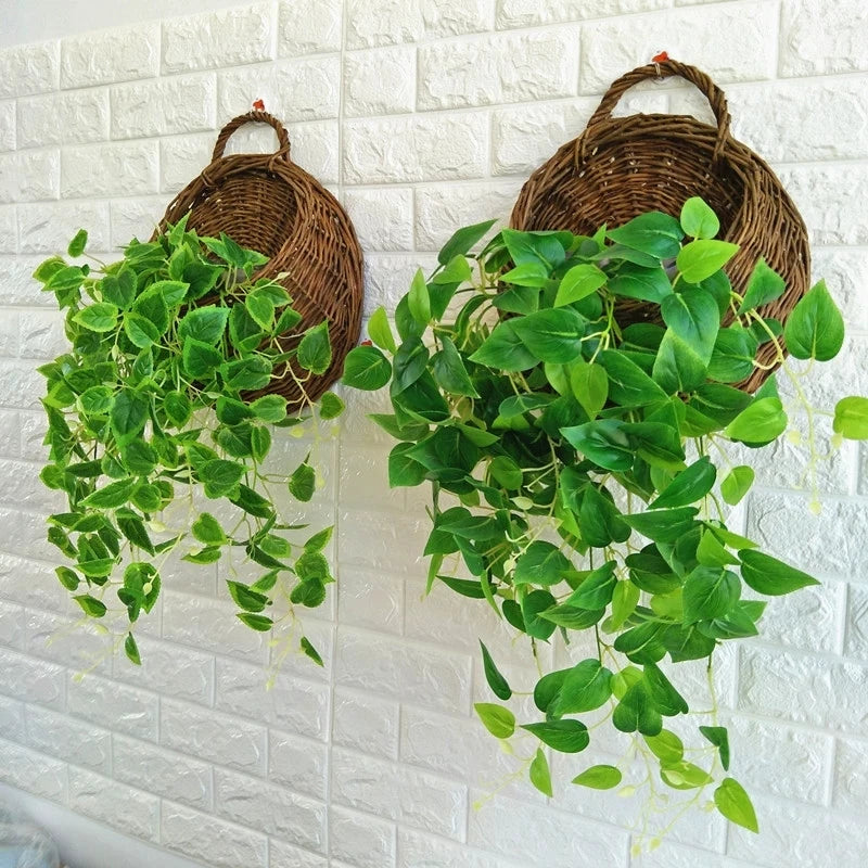 Hangmand Riet Naturel Wanddecoratie Tuin Balkon Woonkamer Handgemaakt Bloempot Mand Rotan Plantenmand Binnen Buiten | Sansoti