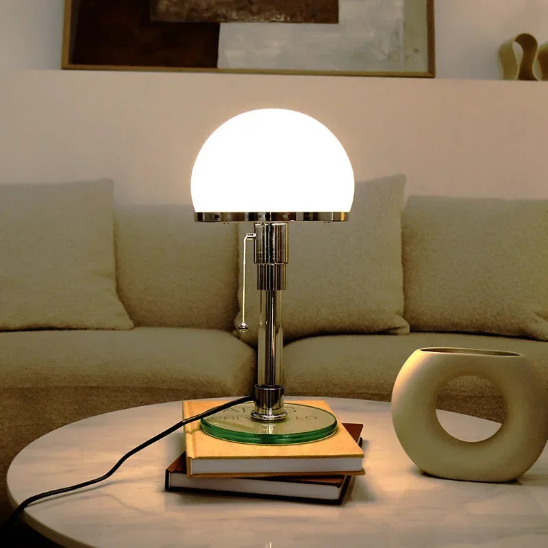 Tafellamp met Glazen Bol Chroom Voet Modern Design Bauhaus-geïnspireerd Sfeerverlichting Werkplek Slaapkamer | Sansoti