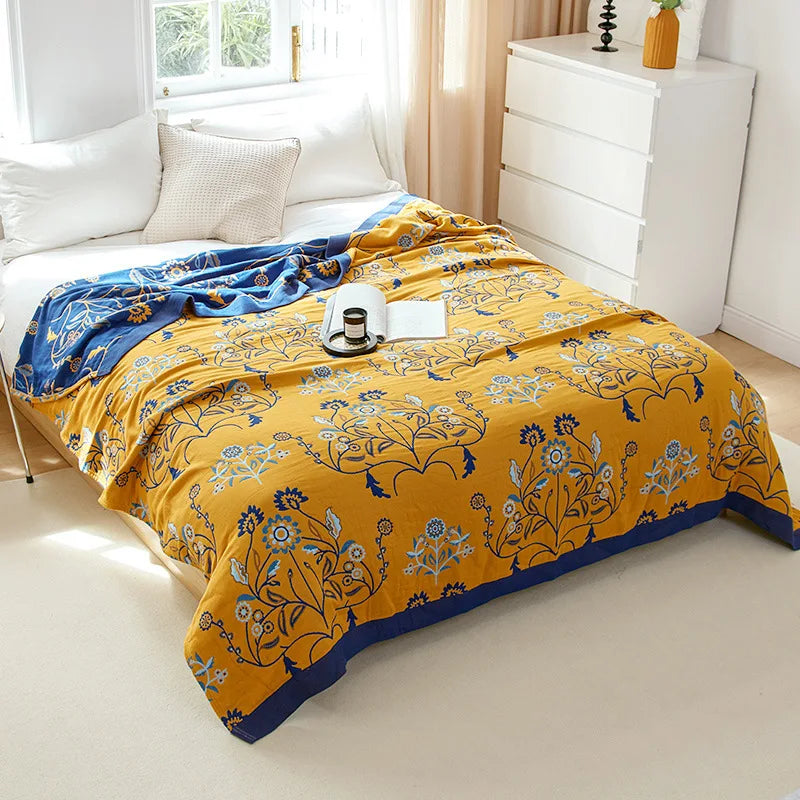Baumwoll-Sommerdecke, garngefärbt, mit Blumenmuster, für Doppelbett, Landhausstil, leicht und atmungsaktiv | Sansoti