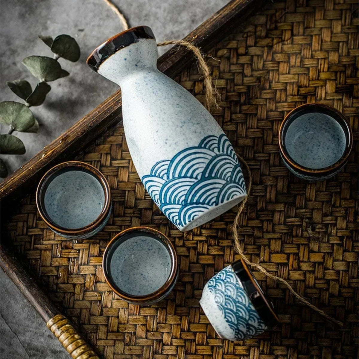 Japanese Ceramic Sake Set with Carafe and Cups for Traditional Tea Moments and Authentic Table Ceremonies | Sansoti