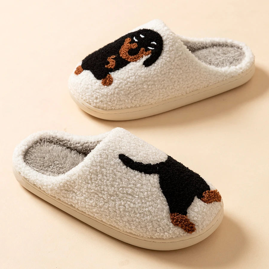 Dachshund Slippers for Women White – Soft Plush House Slippers Winter Indoor Non-Slip Warm Lining Comfortable | Sansoti