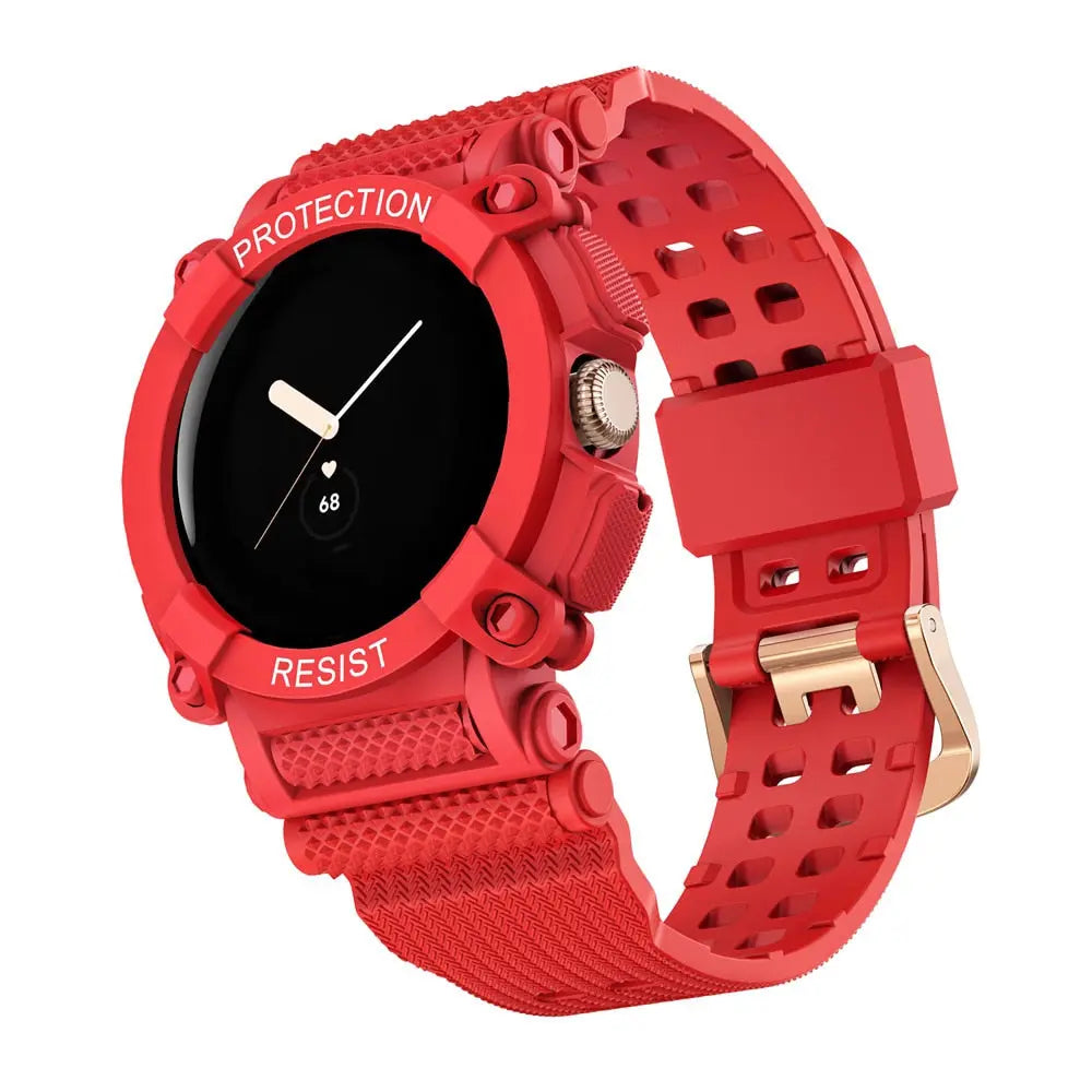 Smartwatch Band with Protective Case Pixel Watch Silicone Sport Wristband Bumper Case Watch Accessory | Sansoti
