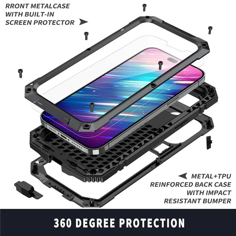 Metal iPhone Case 11 12 13 14 Series Shockproof Heavy Duty Rugged Protective Case Sturdy Bumper | Sansoti