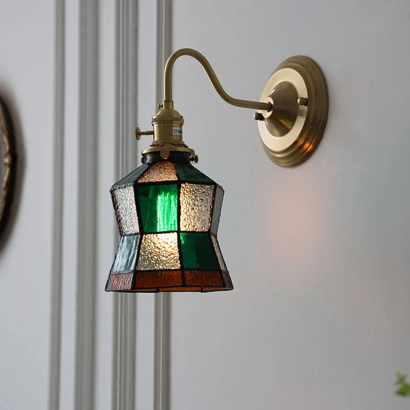 Tiffany Wandlamp Gebrandschilderd Glas E27 Messing Retro Slaapkamer Woonkamer Gang Vintage Wandverlichting Knopschakelaar | Sansoti