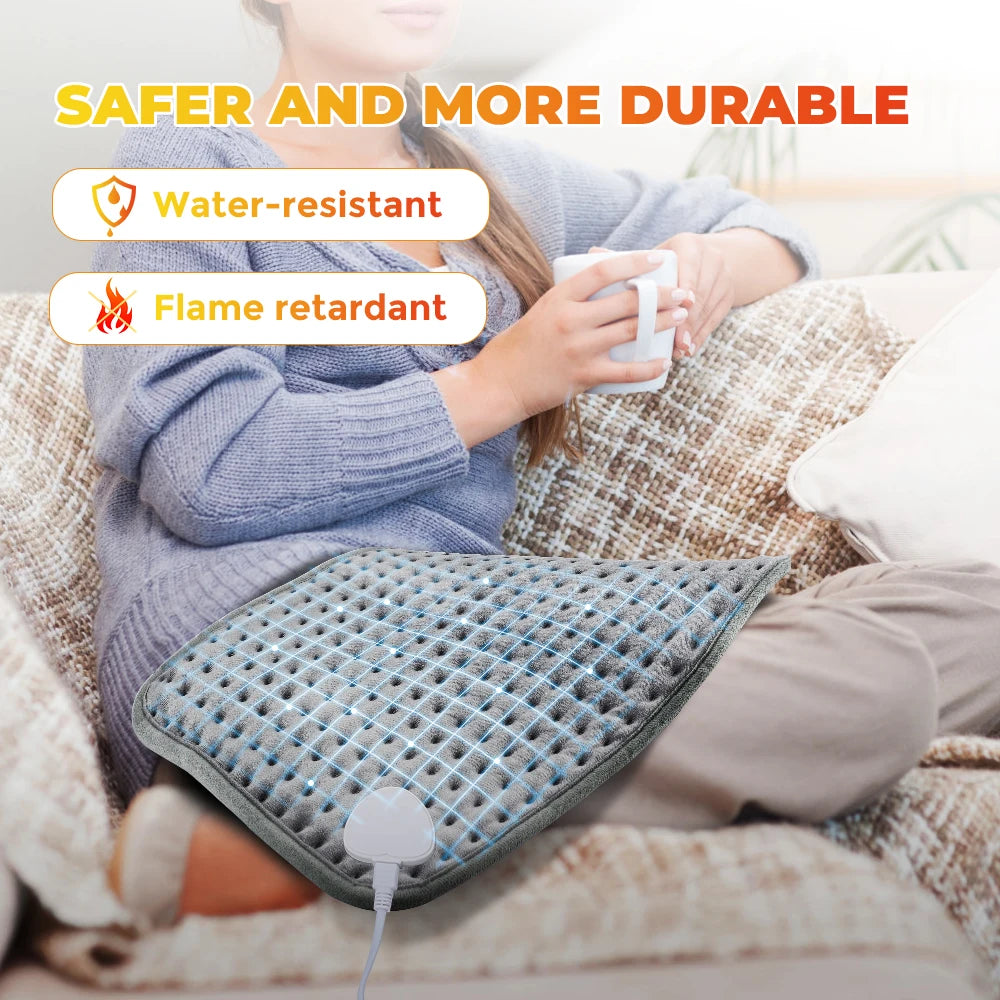 Electric Heating Pad 60x30 cm Gray Microplush Adjustable Heat 10 Settings Soft Portable | Sansoti
