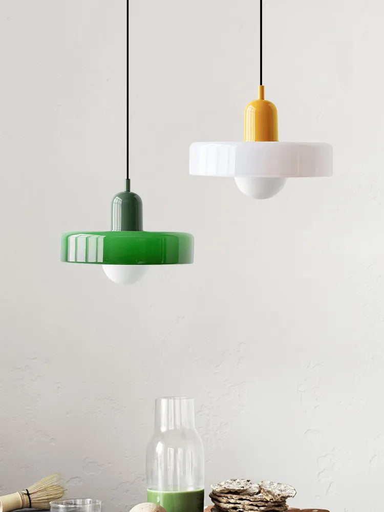 Glazen Hanglamp met Dubbele Kleurkap – Moderne Bauhaus-Stijl Verlichting voor Woon- en Eetkamer | Sansoti