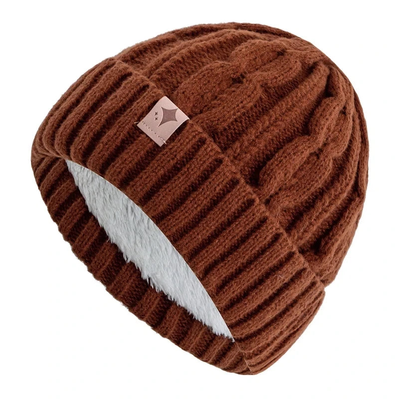 Knitted Winter Hat Unisex Soft Acrylic Beanie Star Pattern Warm Headwear 56-60cm Casual Outdoor | Sansoti