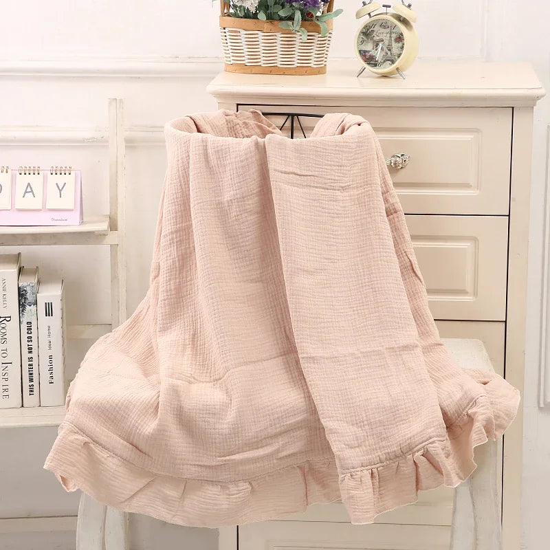 Mousseline Babydeken Biologisch Katoen Ruches 100x120cm Inbakerdoek Pasgeboren Unisex Vier Seizoenen | Sansoti