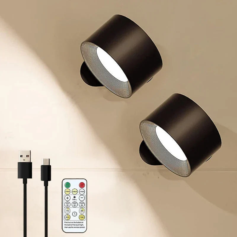 Applique murale magnétique rechargeable sans fil avec télécommande, pivotante à 360°, LED cylindrique à intensité variable, éclairage d’ambiance | Sansoti