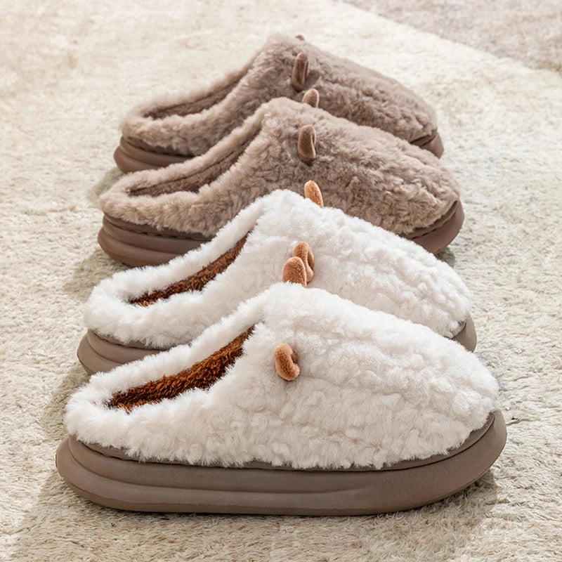 Winterpantoffels voor dames - met pluche fleece gevoerde huisschoenen, warme katoenen pantoffels voor binnen en buiten met antislipzool