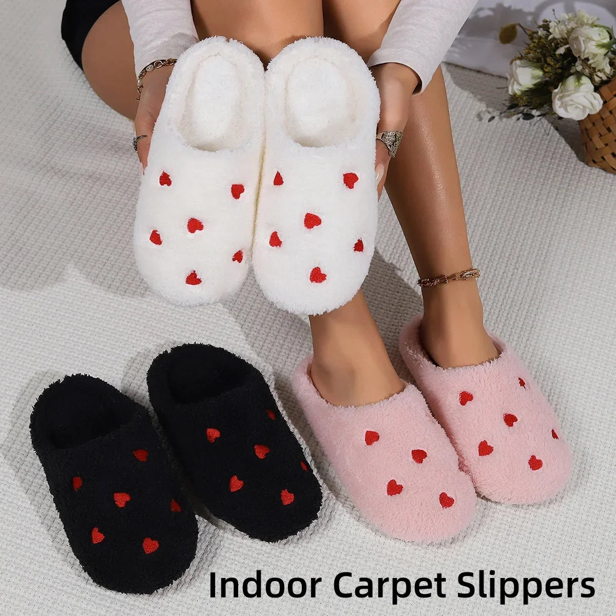 Winter dames hartvormige pantoffels Love Mute zachte zool schoenen binnen comfortabel schattig stil tapijt lichte woonkamer
