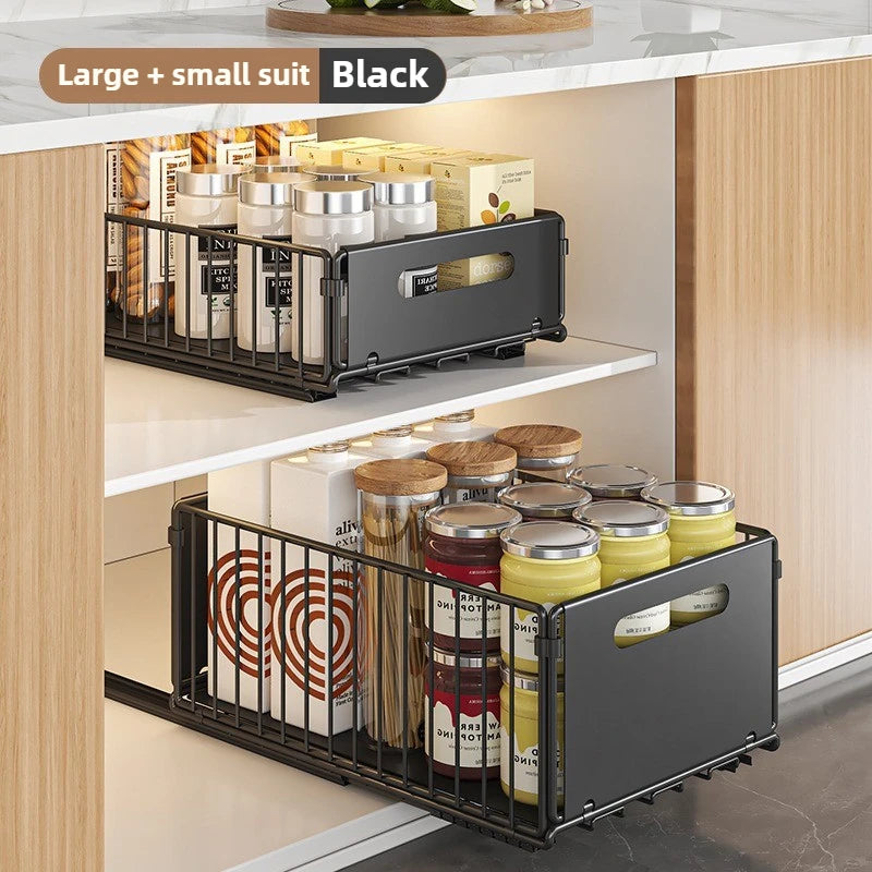 Tiroir à Épices Extensible Cuisine Acier au Carbone 37,5cm Noir Organisateur Armoire Tiroir Coulissant Porte-épices Profond Bac de Rangement | Restfield