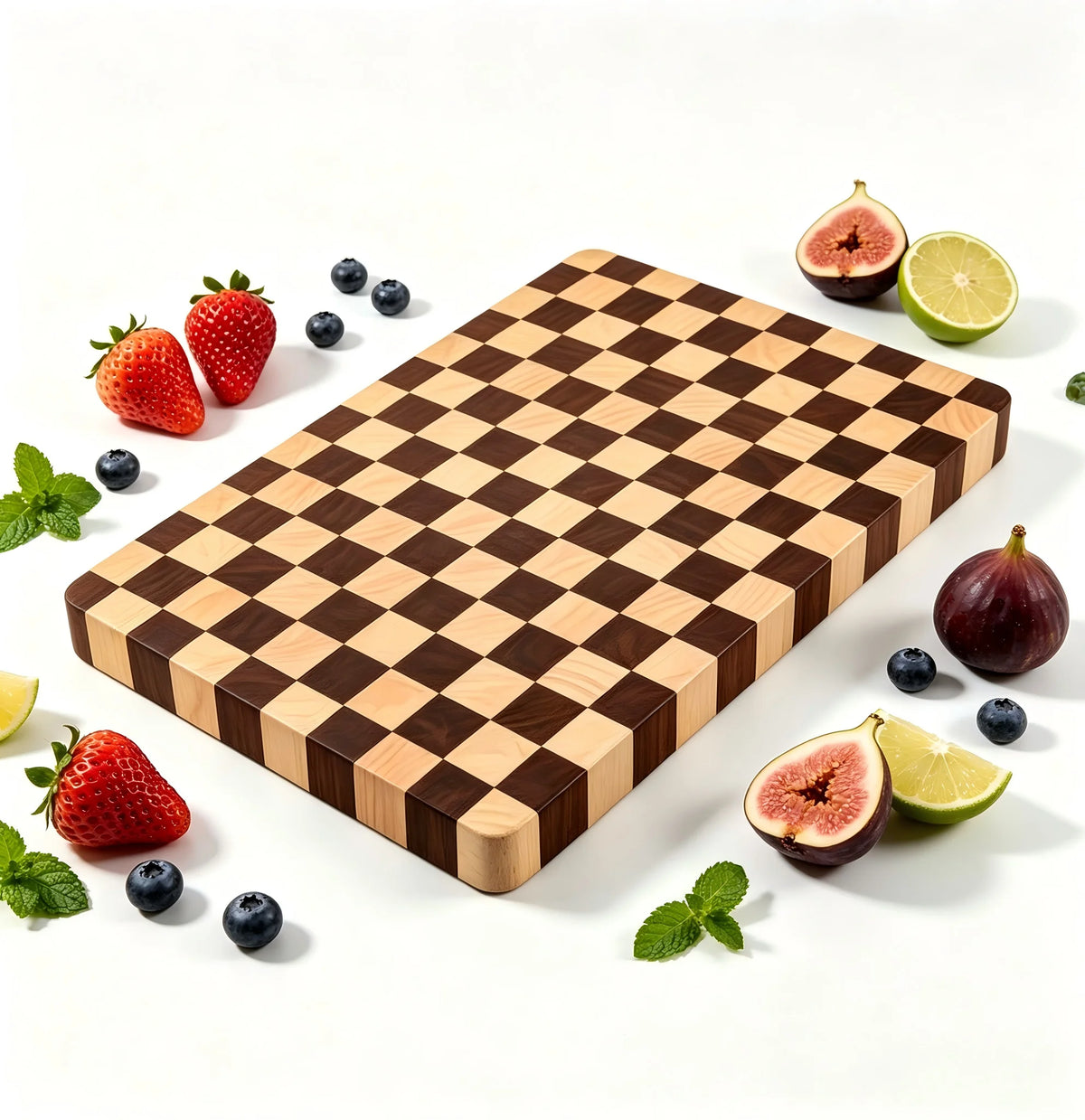 Planche à découper en bois à motif en damier, en hévéa, planche de service résistante aux coupures, antibactérienne, pour la viande et les légumes en cuisine | Sansoti