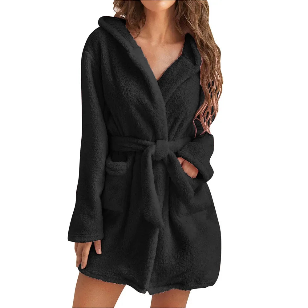 Katoenen Badjas met Capuchon Dames Absorberend Ochtendjas Lange Mouwen Relaxwear Zachte Thuiskleding Wellness | Sansoti