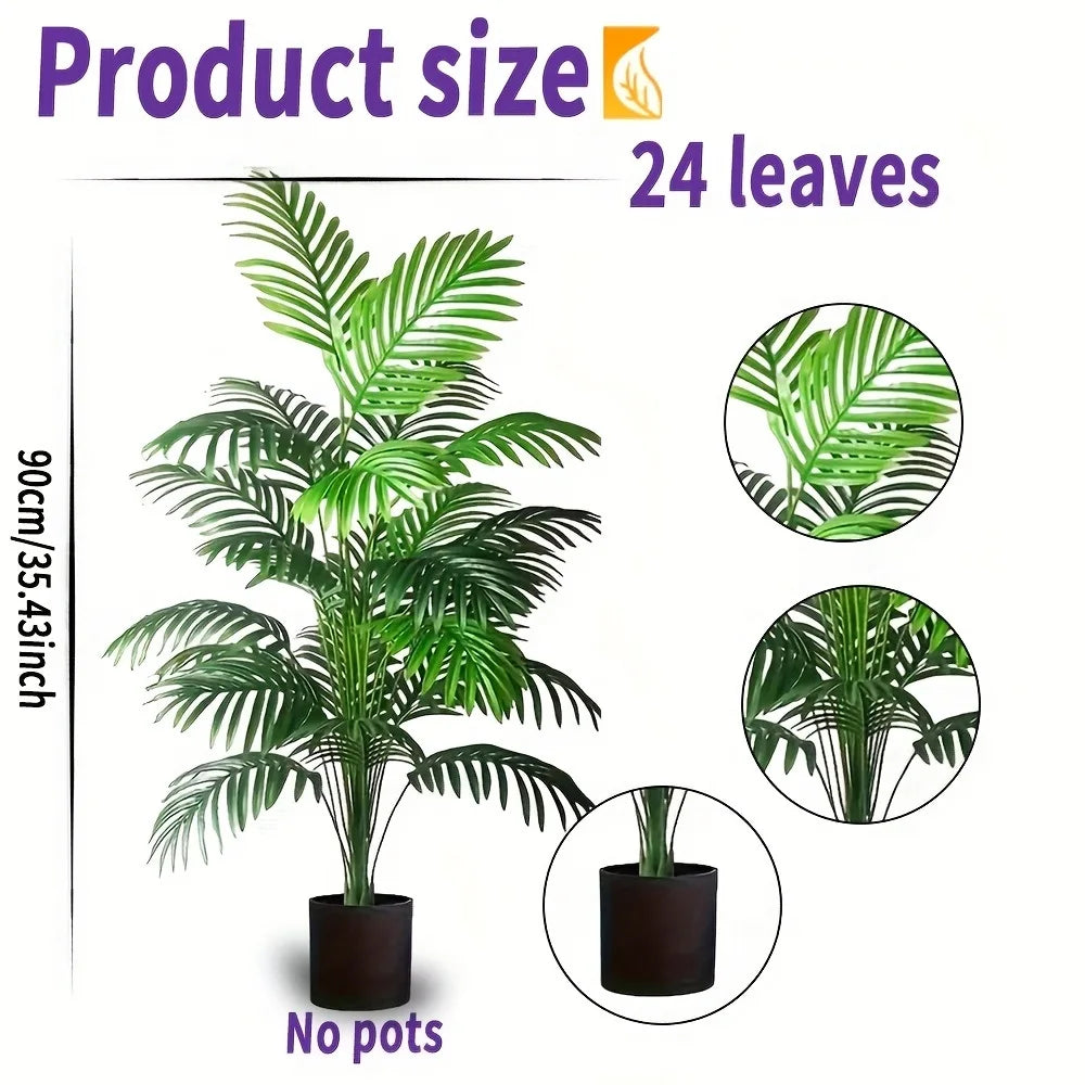 Kunstplant Areca Palm 90cm 24 Bladeren Buiten Binnen Woonkamer Slaapkamer Nep Palm Decoratieve Kunstboom Set van 2 | Sansoti