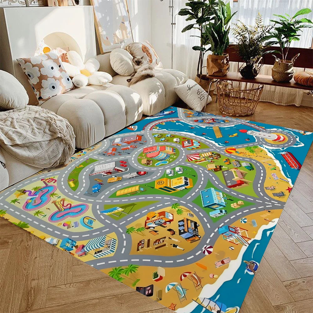 Tapis de Sol Chambre d'Enfant Tapis de Jeu Voiture Circulation Urbaine Antidérapant Lavable | Restfield