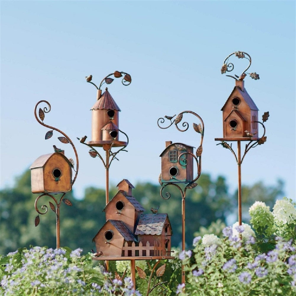 Metalen Vogelhuisje op Tuinsteker met Artistiek Design voor Tuin Terras Balkon | Sansoti