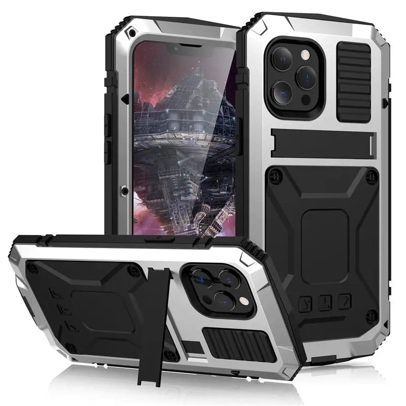 Metal iPhone Case 11 12 13 14 Series Shockproof Heavy Duty Rugged Protective Case Sturdy Bumper | Sansoti