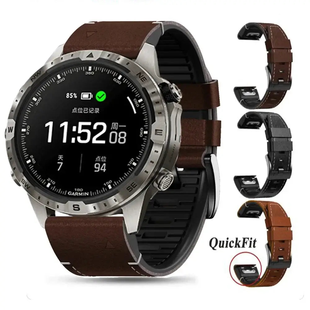 Smartwatch-Armband aus Leder-Silikon-Mix, 22 mm, 26 mm, wasserdicht, QuickFit, Uhrenarmband für Sport und den täglichen Gebrauch | Sansoti