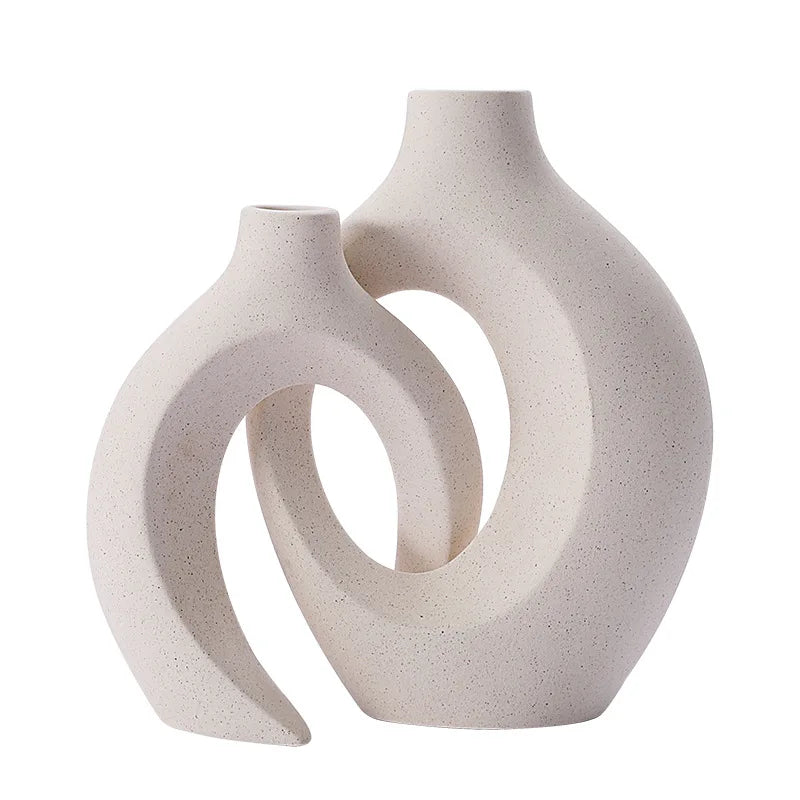 Keramische Vaas Set 2 Stuks Wit Boho Modern Woonkamer Decoratie Droogbloemen Minimalistisch Interieur | Sansoti