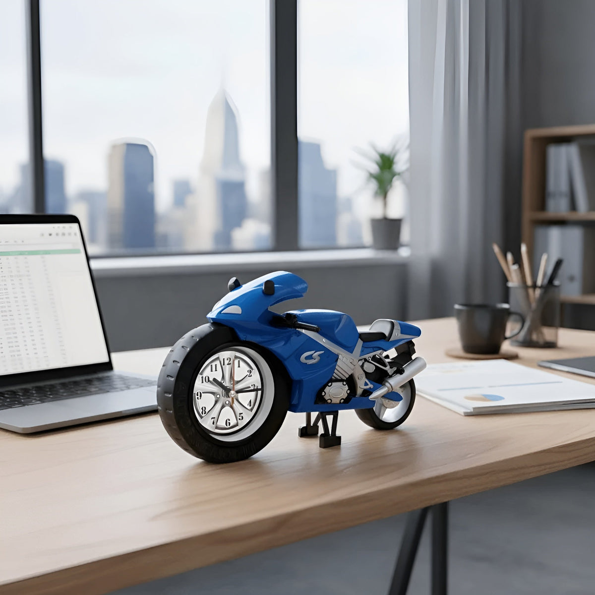Motorrad-Wecker mit großem Zifferblatt, Kinderuhr, Sportmotorrad-Design, dekorativer Wecker, Zeitanzeige, robust | Sansoti
