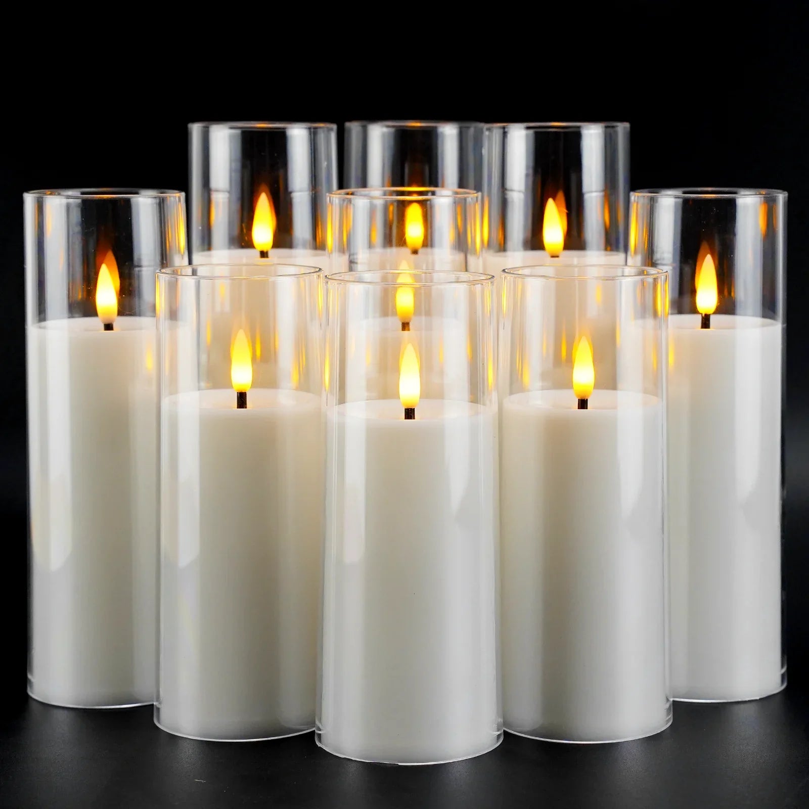 Vlamloze LED Kaarsenset 9 Stuks Acryl Flikkerlicht Sfeerverlichting Decoratie Timer Afstandsbediening | Sansoti