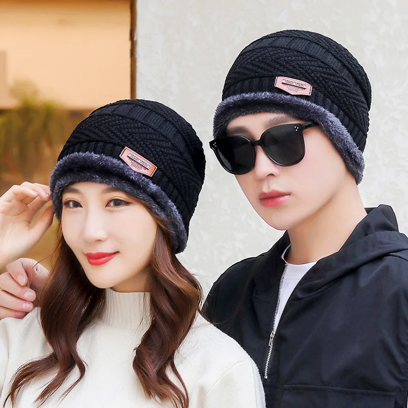 Knitted Winter Hat Windproof Thick Wool Warm Skullcap Unisex Adults Casual Outdoor Polyester Autumn | Sansoti