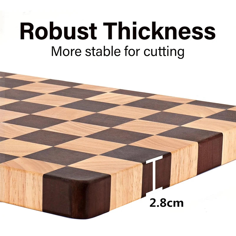 Planche à découper en bois de caoutchouc à fibres verticales, rectangulaire et réversible, plateau de service pour la cuisine, les amuse-bouches et le pain | Sansoti