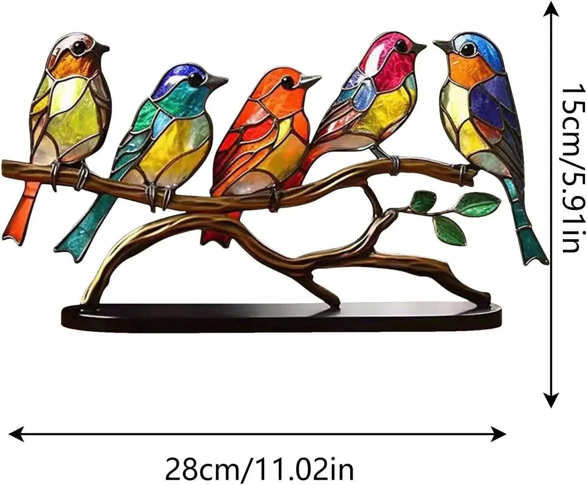 Glazen Vogels op Tak Decoratie met Houten Voet Interieur Kleurrijk Glas Woonkamer Bureau Vensterbank | Sansoti