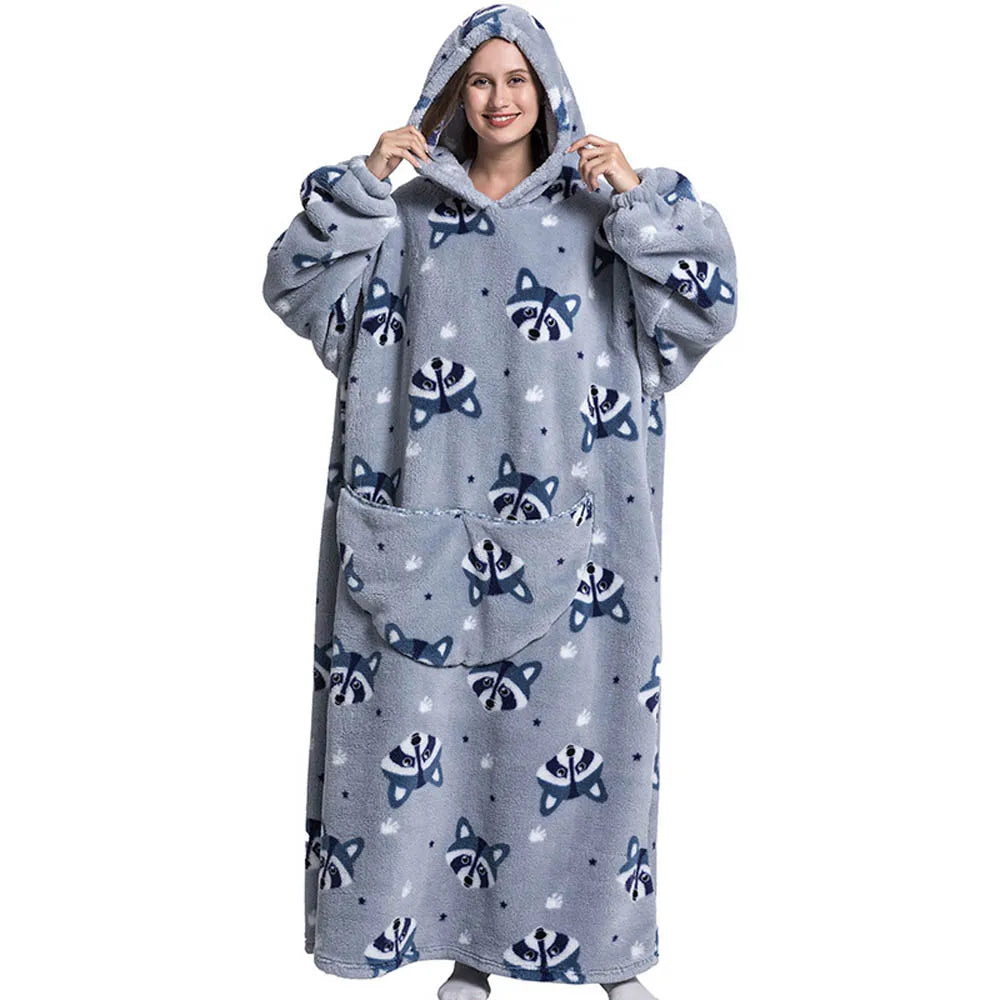 Sherpa Fleece Deken met Mouwen en Capuchon 140cm Draagbare Oversized Huisdeken XXL Comfortabel Warme Deken | Sansoti